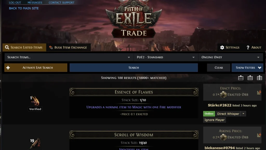 How to trade in poetrade in game of path of exile 